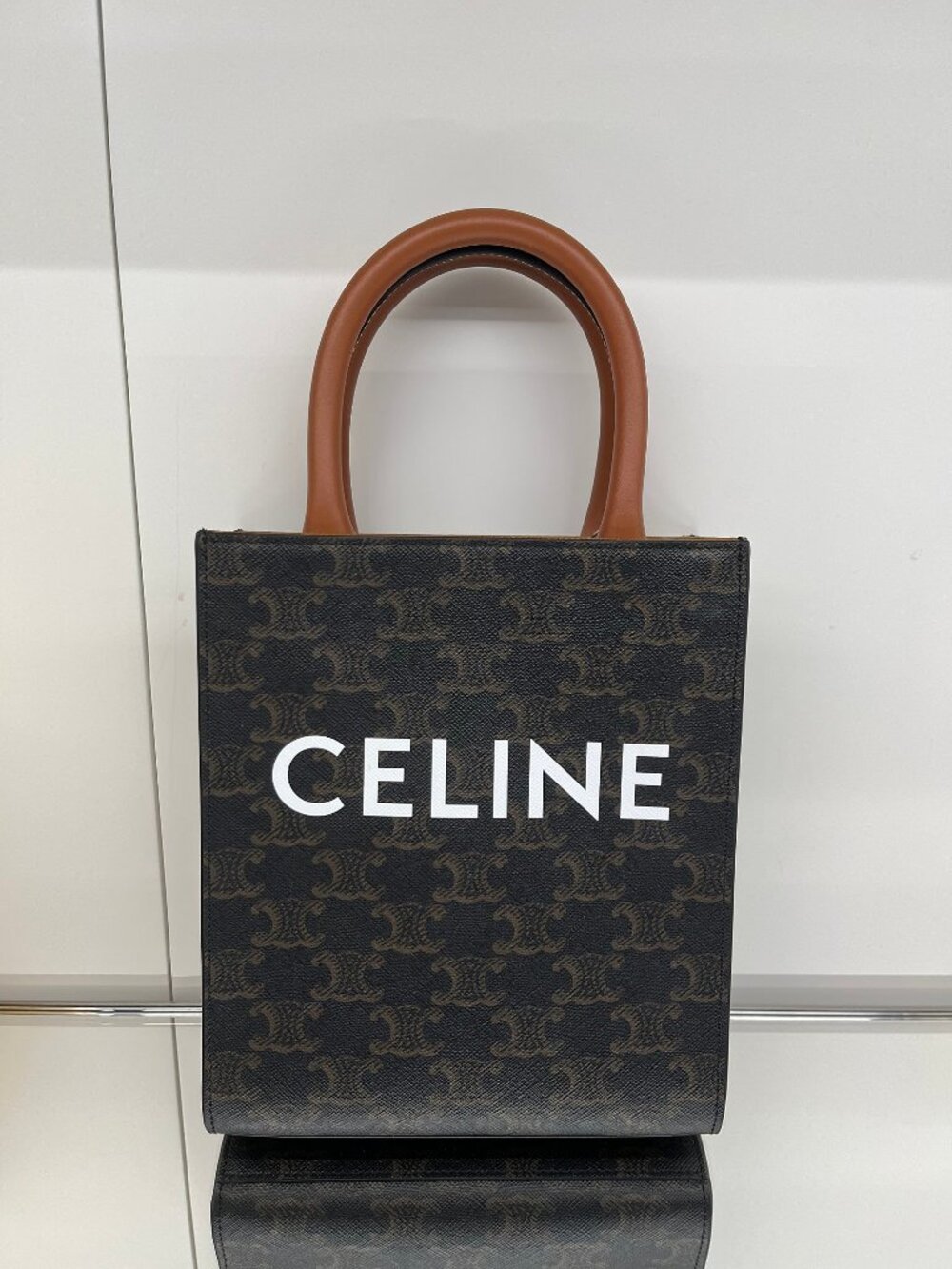 NEW Authentic CELINE Cabas Vertical Tote Mini Brown Canvas